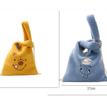Load image into Gallery viewer, cartoon women handbags plush shoulder bag cute bear face embroidery hand bag women solid color ladies bag tote metal chain