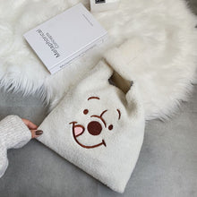 Load image into Gallery viewer, cartoon women handbags plush shoulder bag cute bear face embroidery hand bag women solid color ladies bag tote metal chain