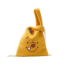 Load image into Gallery viewer, cartoon women handbags plush shoulder bag cute bear face embroidery  hand bag  women solid color ladies bag tote metal chain
