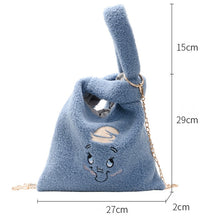 Load image into Gallery viewer, cartoon women handbags plush shoulder bag cute bear face embroidery  hand bag  women solid color ladies bag tote metal chain
